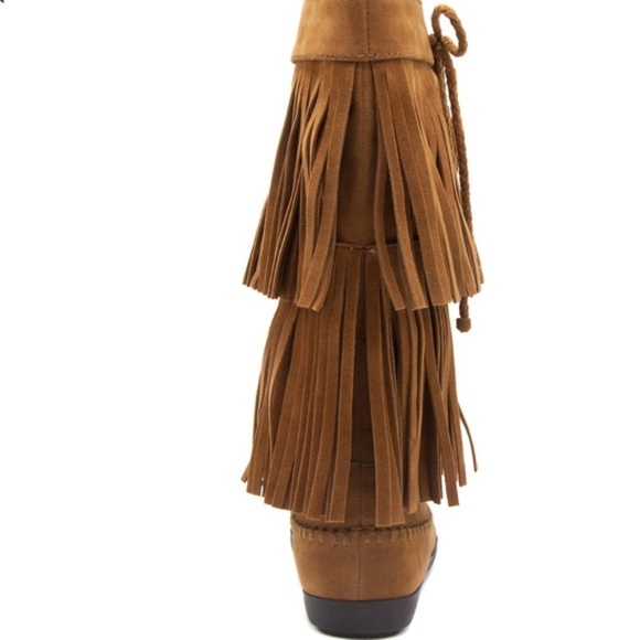 NIB Sugar Double Fringe Vegan Suede Knee Length Boots - Picture 3 of 4